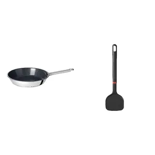 pan + spatula set: frying pan + wok spatula, stainless steel/non-stick coating + silicone, 24 cm