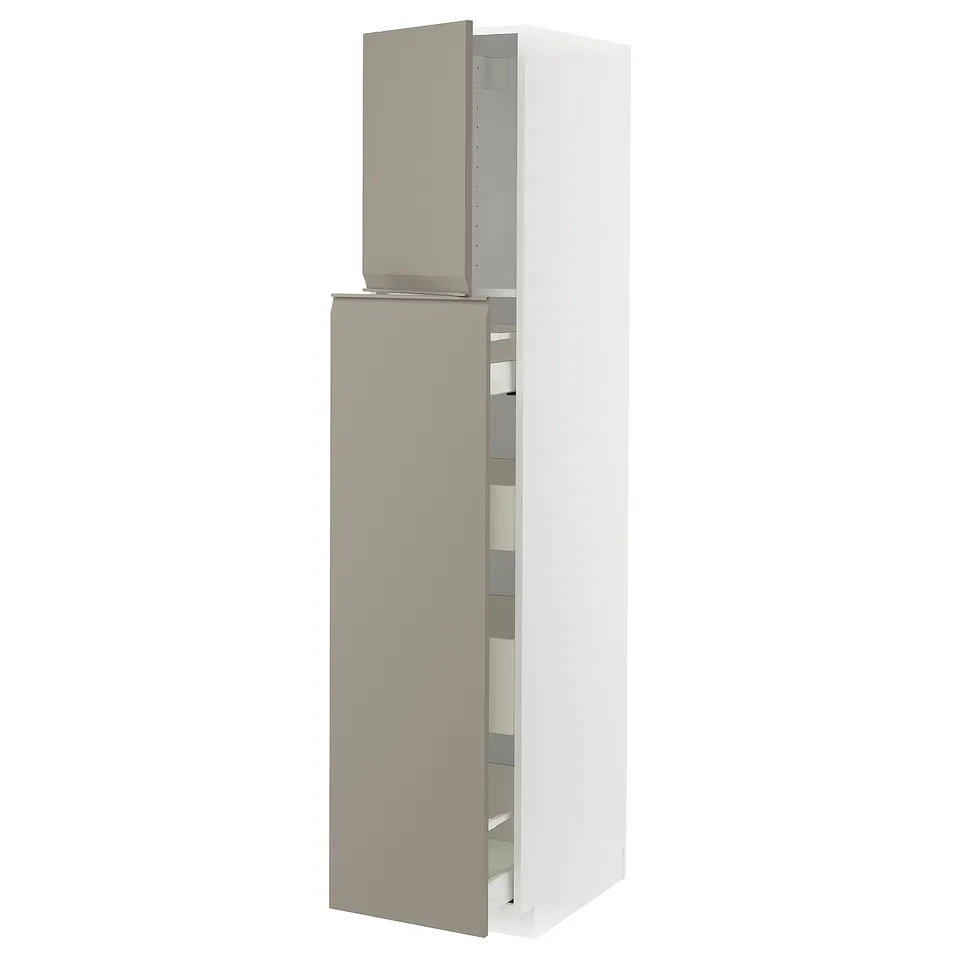 METOD kitchen cabinet in grey-beige with soft-close drawers.