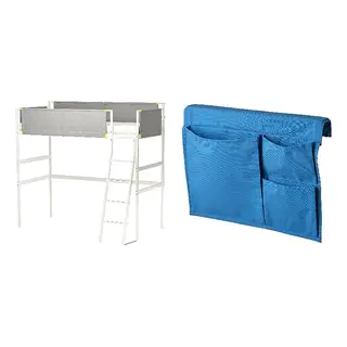 STICKAT/VITVAL set: loft bed frame + bed pocket, white/light grey + blue, 90x200 cm