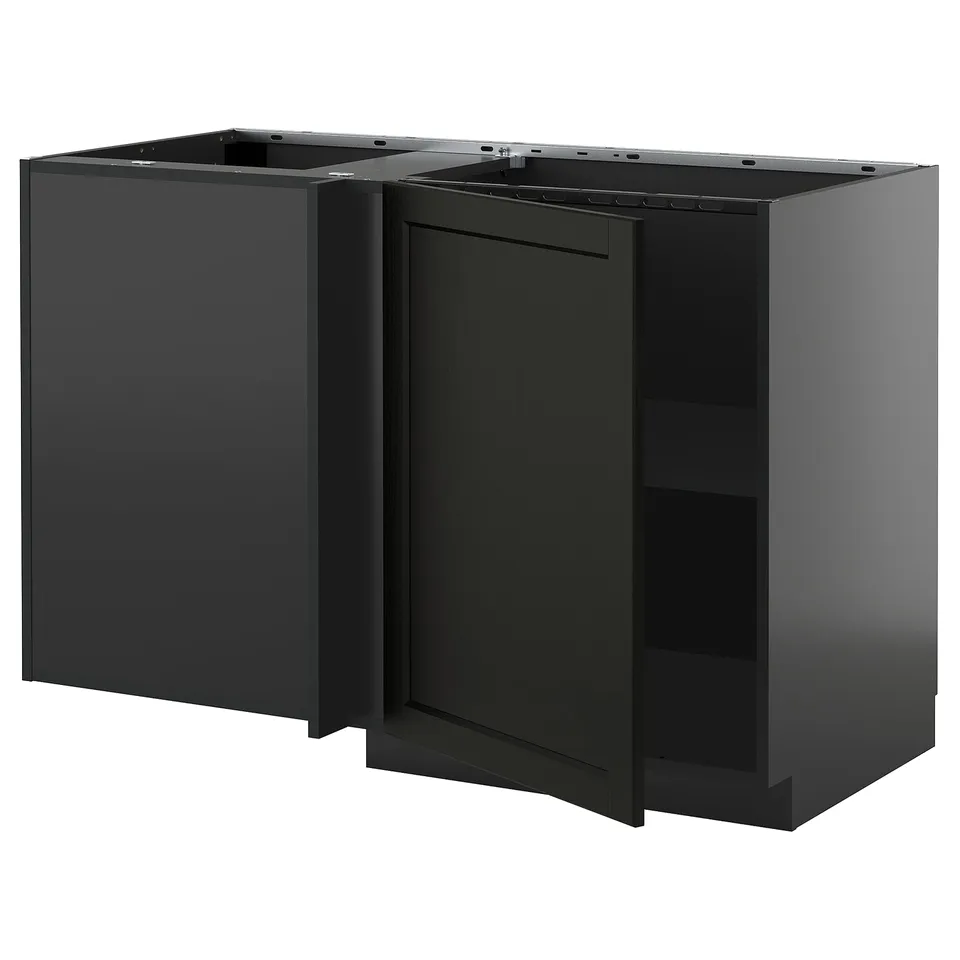 METOD kitchen units in black with bevelled edges, glossy finish, square shape, modern design.