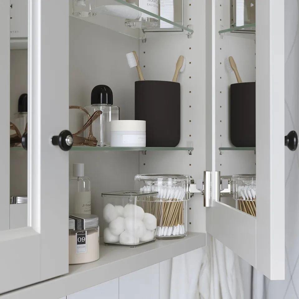 TÄNNFORSEN Mirror cabinet with doors, light grey, 80x15x95 cm
