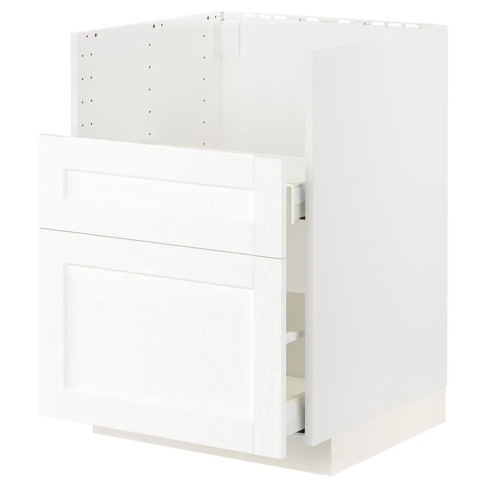 White kitchen cabinet with drawer, modern design, smooth surfaces, sturdy construction.