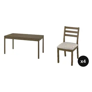 TONSTAD set: dining table + chair x4, brown stained oak veneer + brown oak effect/Fridtuna light beige, 150x80 cm