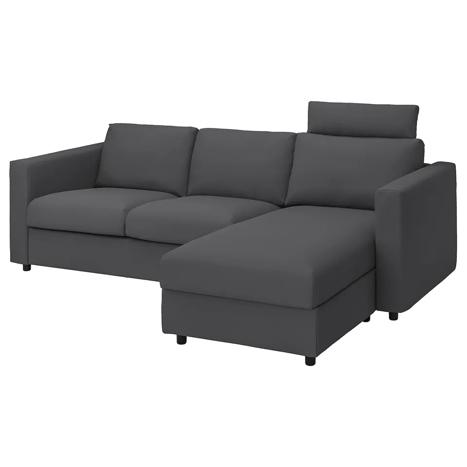 A modern grey VIMLE sectional sofa with a chaise lounge, featuring a sleek design and upholstered in a blend of cotton and polyester.
