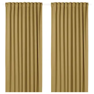MAJGULL room darkening curtains, 1 pair, beige-yellow/with heading tape, 145x250 cm