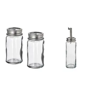 CITRONHAJ set: salt and pepper shakers + oil/vinegar bottle, clear glass/stainless steel, 8 cm
