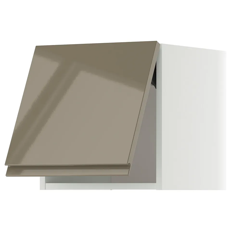 Modern kitchen cabinet in gold metallic with sleek, angled design. High gloss finish and sturdy build. Ideal for contemporary kitchens.