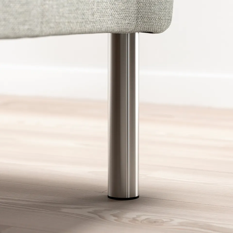 Sleek metal bed leg, 20cm high, sturdy steel for robust support.