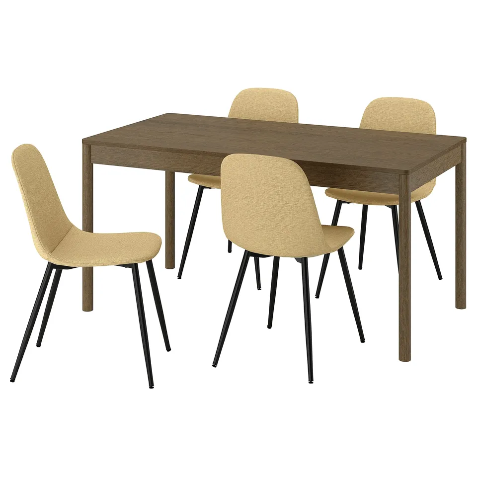 TONSTAD / NORDMANSSKÄR Table and 4 chairs, brown stained oak veneer/Letafors yellow-beige black, 150x80 cm