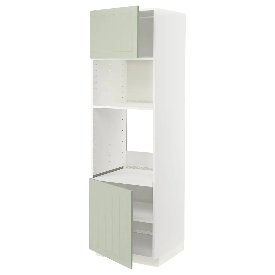 METOD kitchen unit: tall, white & green, with adjustable shelves, panelled doors.