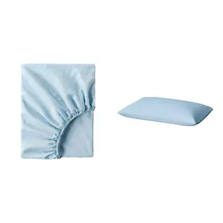 BRUKSVARA set: fitted sheet + pillowcase, blue, Length 200 x Width 90 cm