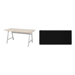 UTESPELARE/LÅNESPELARE set: gaming desk + gaming mouse pad, ash effect/grey + black, 160x80 cm