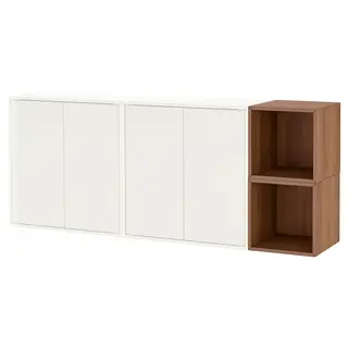 EKET wall-mounted cabinet combination, white/brown walnut effect, 175x35x70 cm