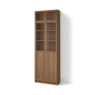 BILLY / OXBERG bookcase with glass doors, brown walnut effect/clear glass, 80x30x237 cm
