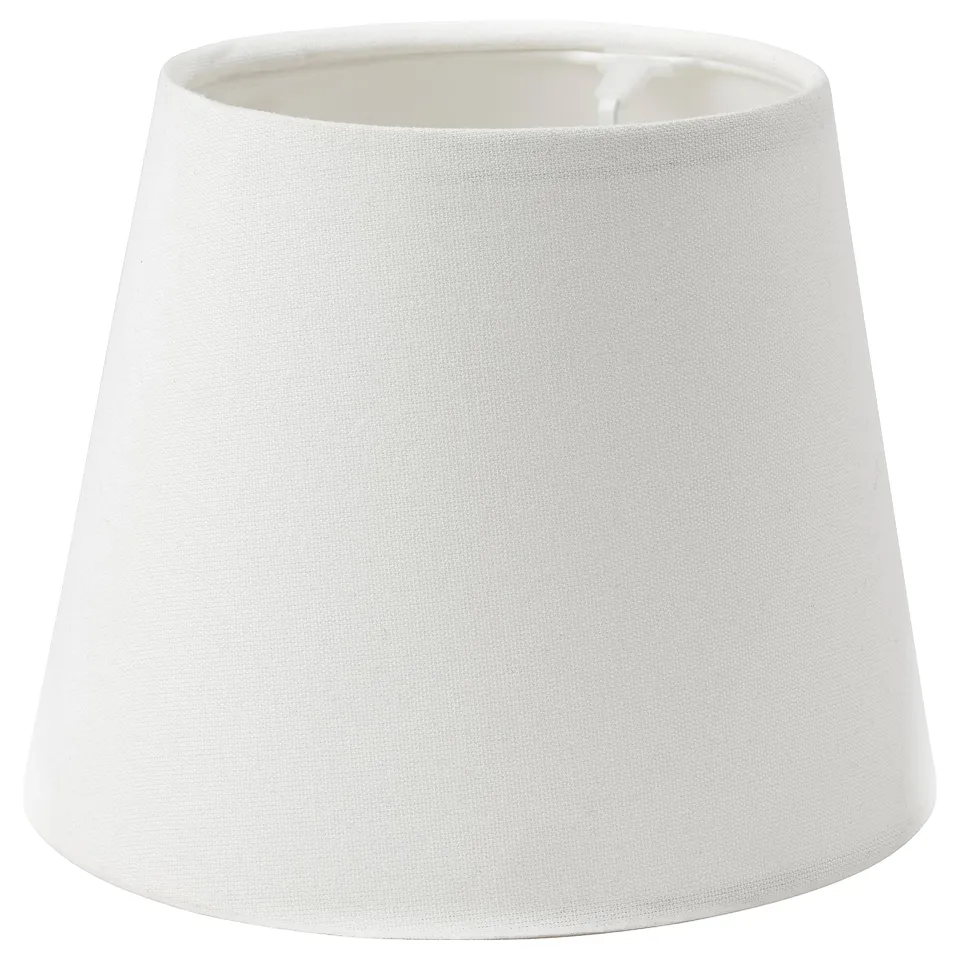 White SKOTTORP lamp shade, conical shape, fabric design.
