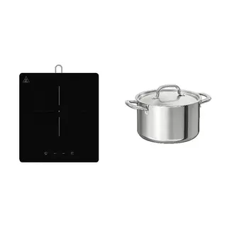 IKEA/TILLREDA set: portable induction hob + pot with lid, 1 zone white + stainless steel, Width 27 x Depth 30.5 x Height 6.2 cm