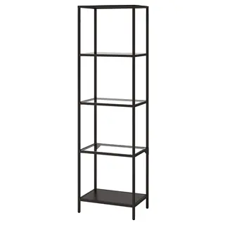 VITTSJÖ shelving unit, black-brown/glass, 51x175 cm