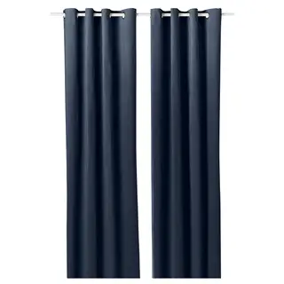 SANELA curtains, 1 pair, dark blue/with eyelets, 140x300 cm