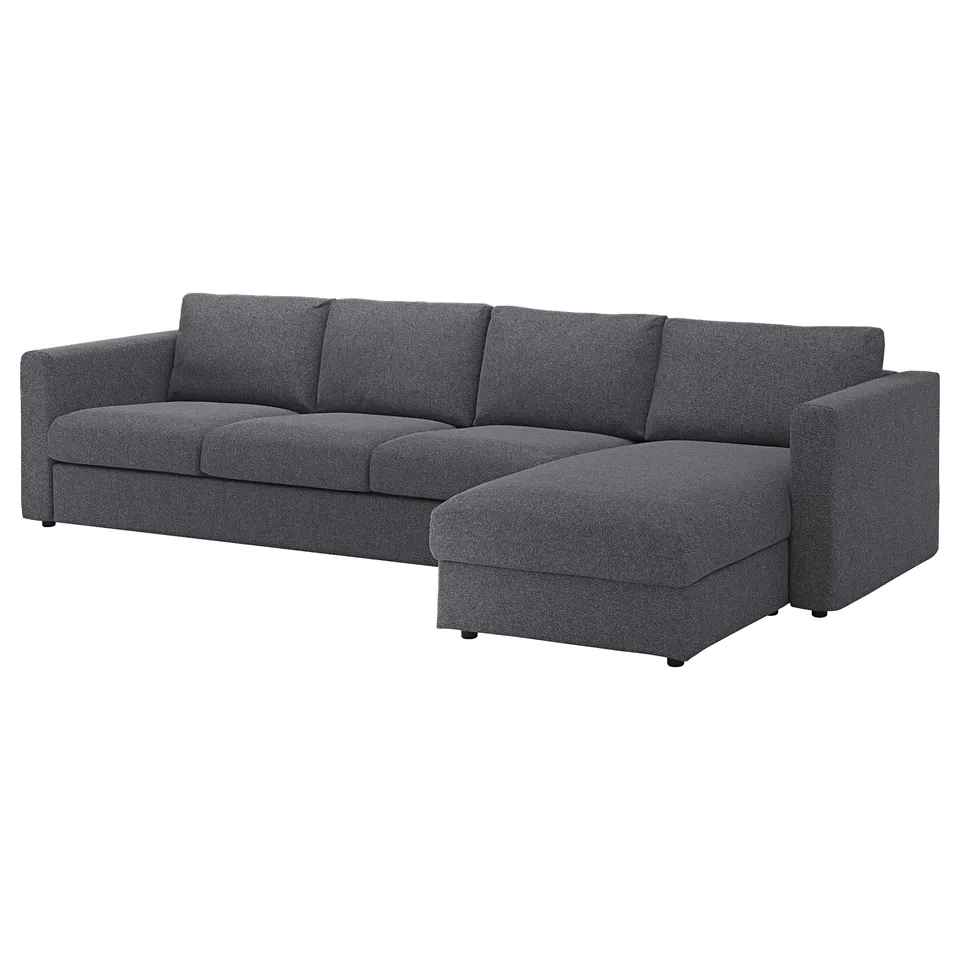 VIMLE grey sectional sofa, dark grey tweed fabric, l-shaped, modern minimalist design.