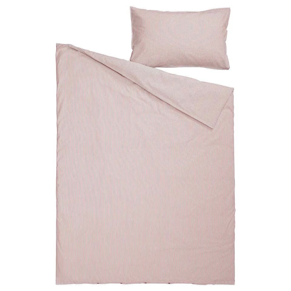 Striped bedding set, brown-white, cotton, rectangular, simple design.