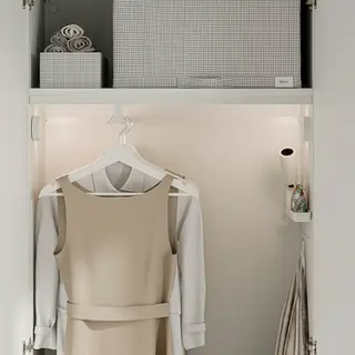 LASTARE/STUK set: wardrobe combination + storage case + box with compartments, white + white/black, 80x42x201 cm