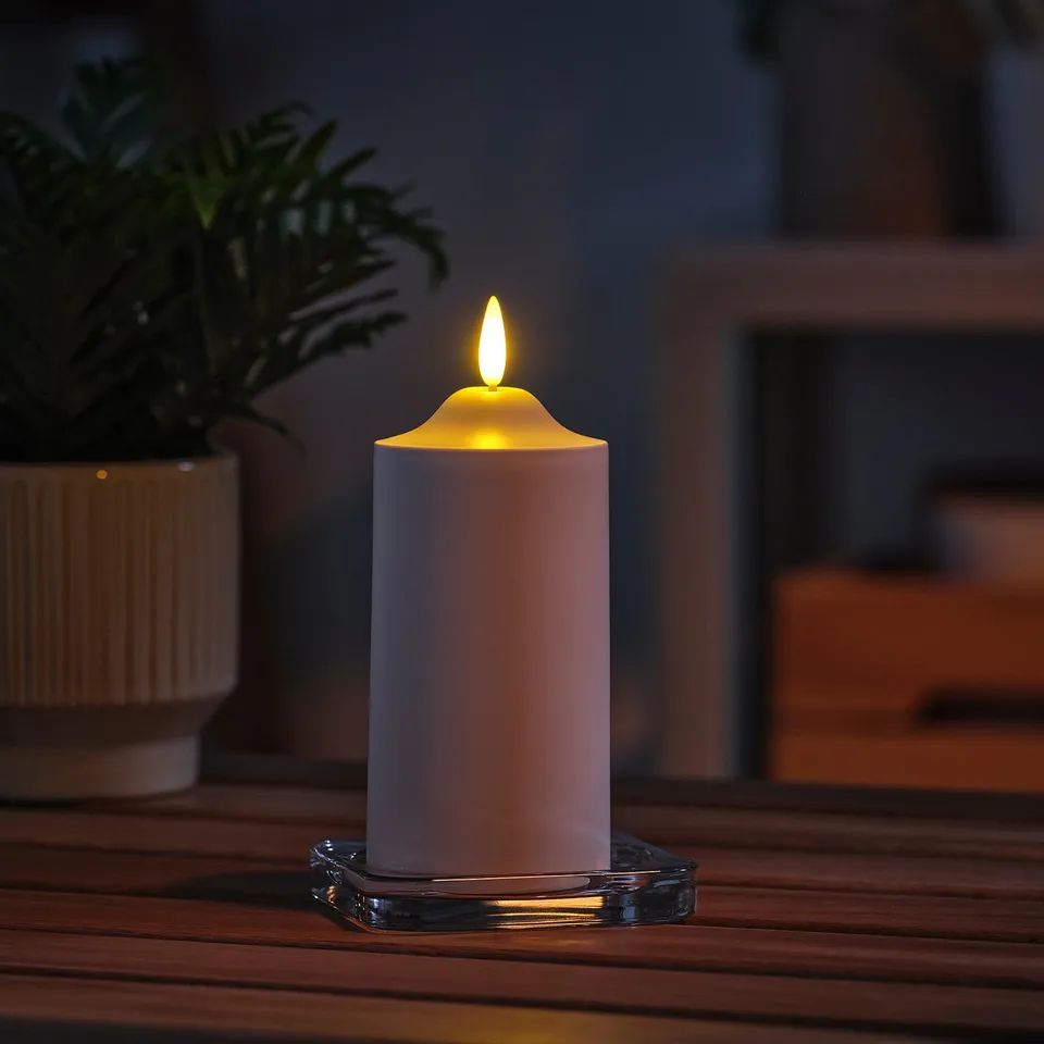 SMÅLOM LED pillar candle, battery-operated white, 14 cm