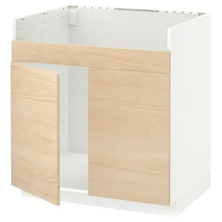 METOD base cab f HAVSEN double bowl sink, white/Askersund light ash effect, 80x60x80 cm