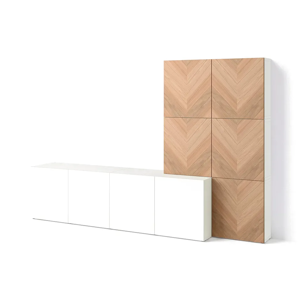 BESTÅ Storage combination with doors, white Lappviken/Hedeviken oak, 300x42x193 cm