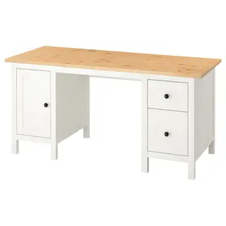 HEMNES desk, white stain/light brown, 155x65 cm