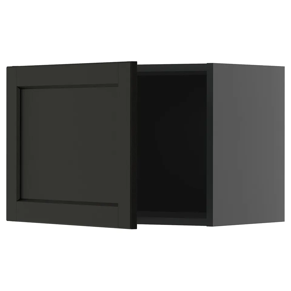 Dark grey wall cabinet from IKEA METOD kitchen system, rectangular shape with bevelled edges, part of lerhyttan series.