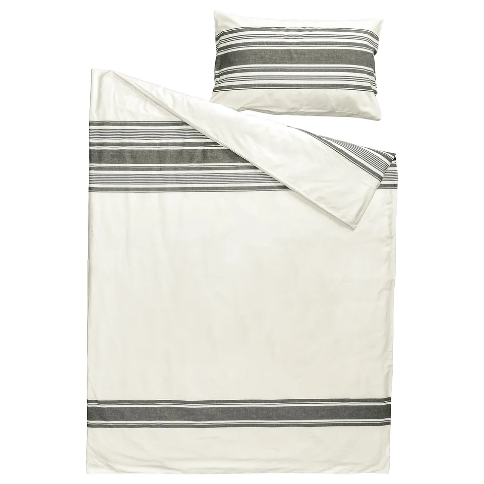JÄTTEFRÄKEN bedding set, white & black stripes, cotton, rectangular, minimalist design.