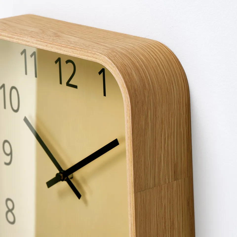 SKOGSSVALA Wall clock, oak veneer, 24x24 cm