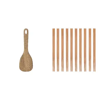 MAJFISK/MEDHJÄLPARE set: rice paddle + chopsticks 10 pairs, acacia + bamboo, Length 22 cm