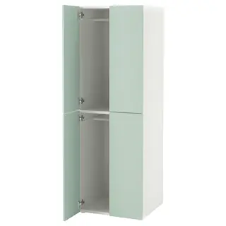 SMÅSTAD / PLATSA wardrobe, white light green/with 2 clothes rails, 60x57x181 cm