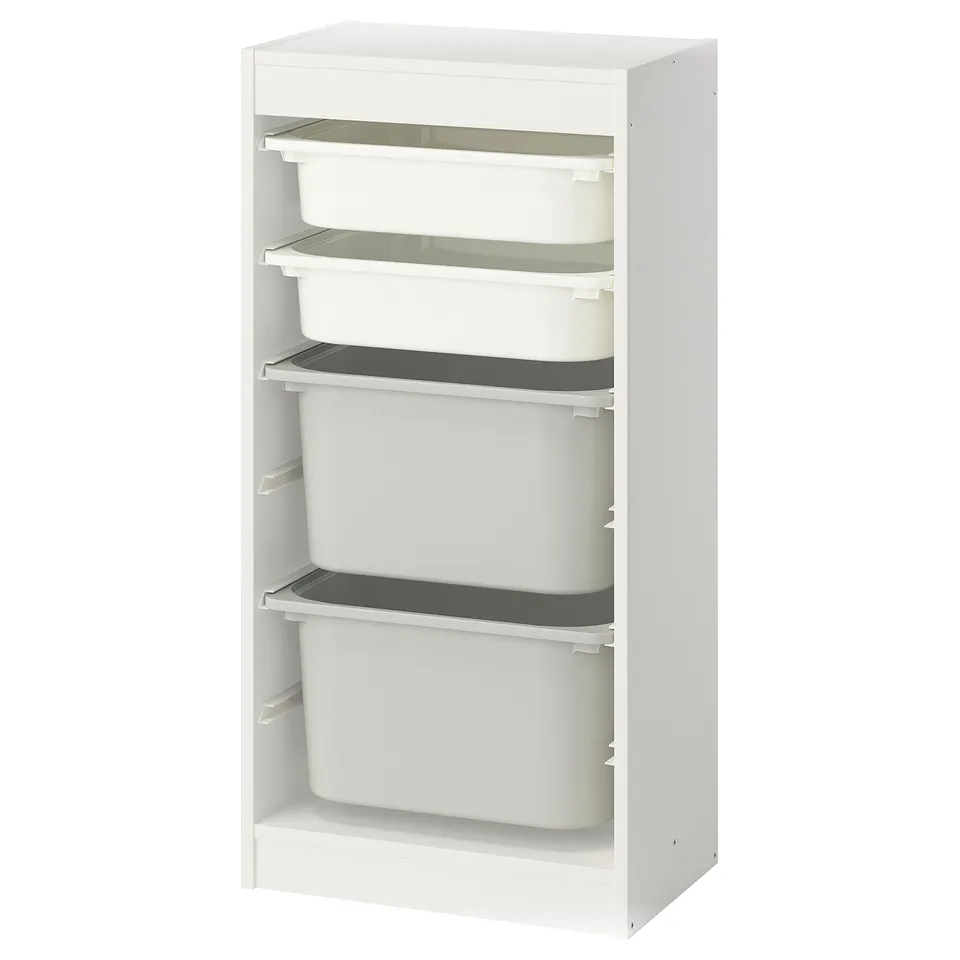 White TROFAST kid's storage unit, featuring multiple adjustable compartments.