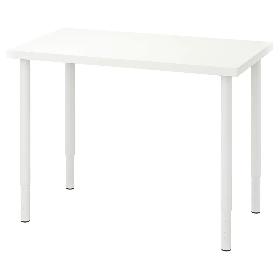 LINNMON white desk, rectangular, adjustable legs.