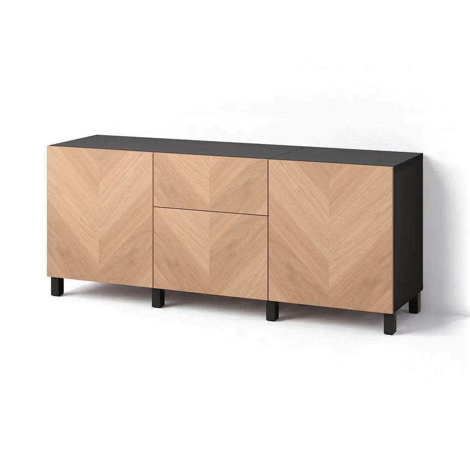 BESTÅ Storage combination with drawers, black-brown/Hedeviken/Stubbarp oak veneer, 180x42x74 cm