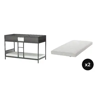 TUFFING/ÅFJÄLL set: bunk bed frame + foam mattress x2, dark grey + firm/white, 90x200 cm