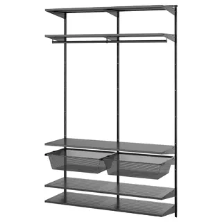 BOAXEL wardrobe combination, anthracite/metal, Width 124.8 x Depth 40.0 x Height 200.6 cm