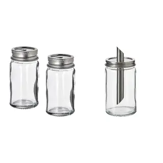 CITRONHAJ set: salt and pepper shakers + sugar shaker, clear glass/stainless steel, 8 cm