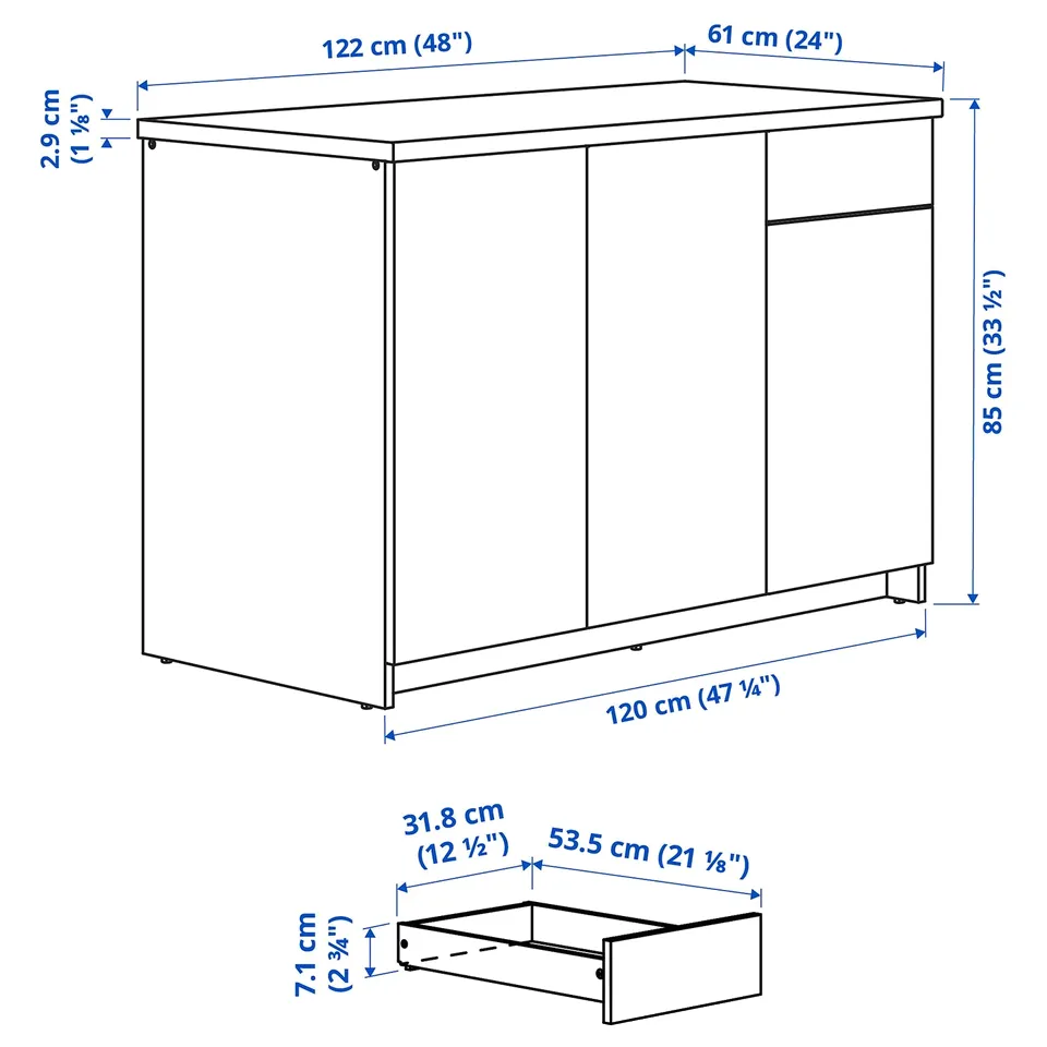 KNOXHULT Base cabinet with doors and drawer, white, 120 cm