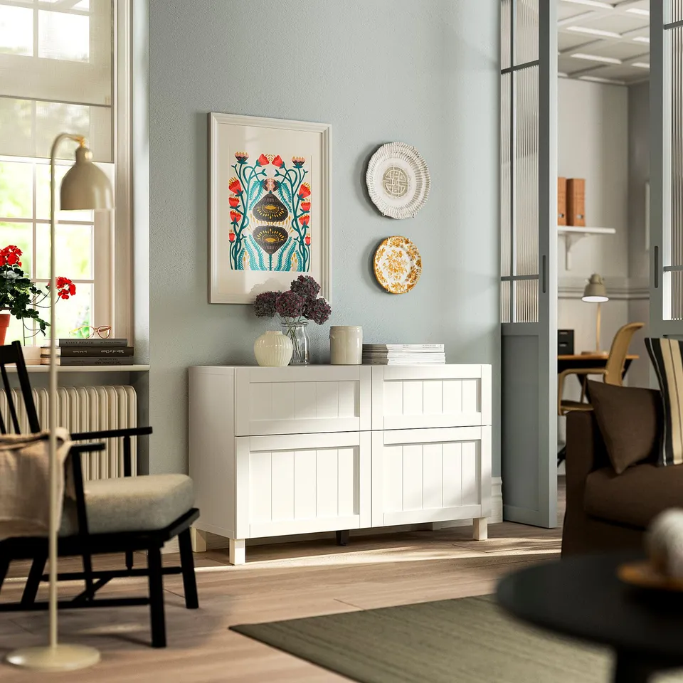 BESTÅ Storage combination w doors/drawers, Pipmakare white/Stubbarp white, 120x42x74 cm