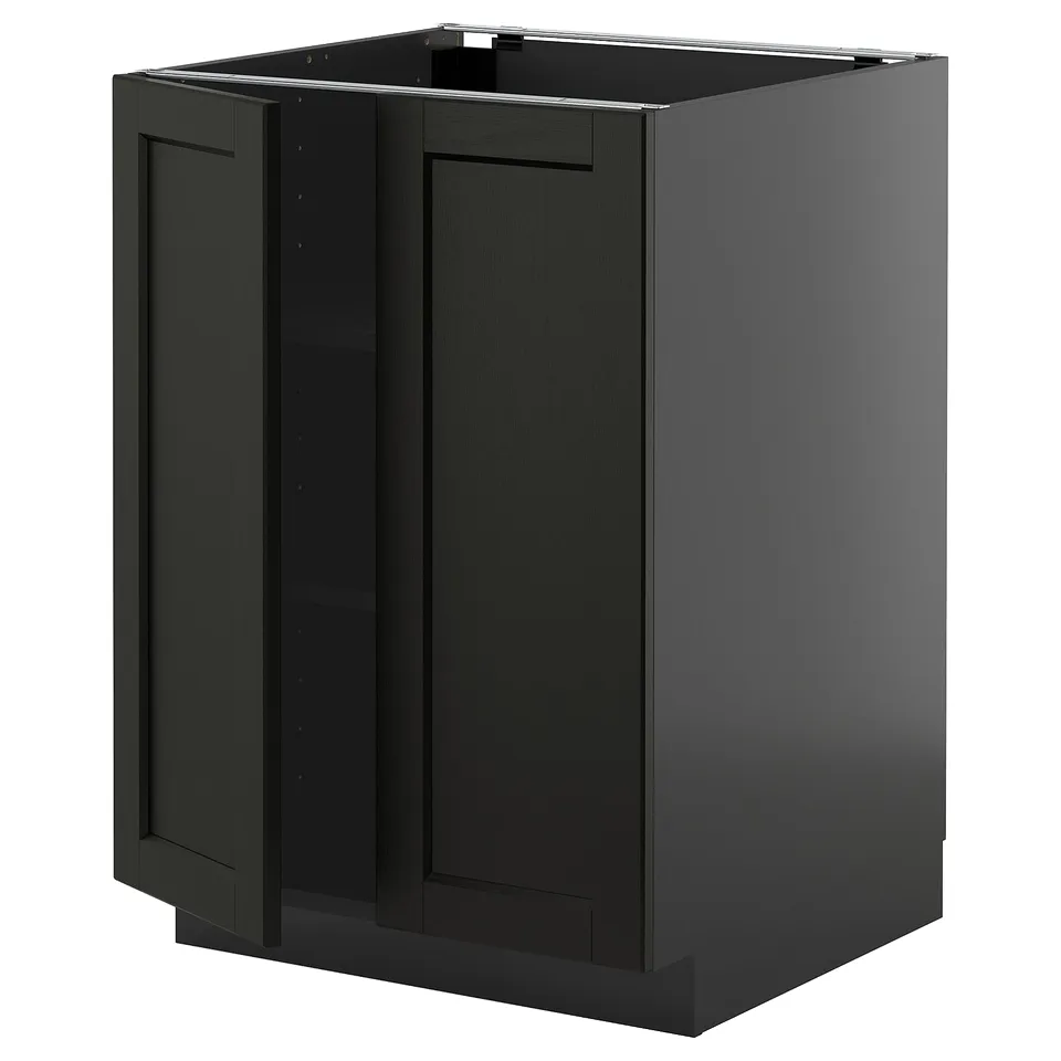 Dark grey kitchen cabinet with two doors, modern design, sturdy construction.