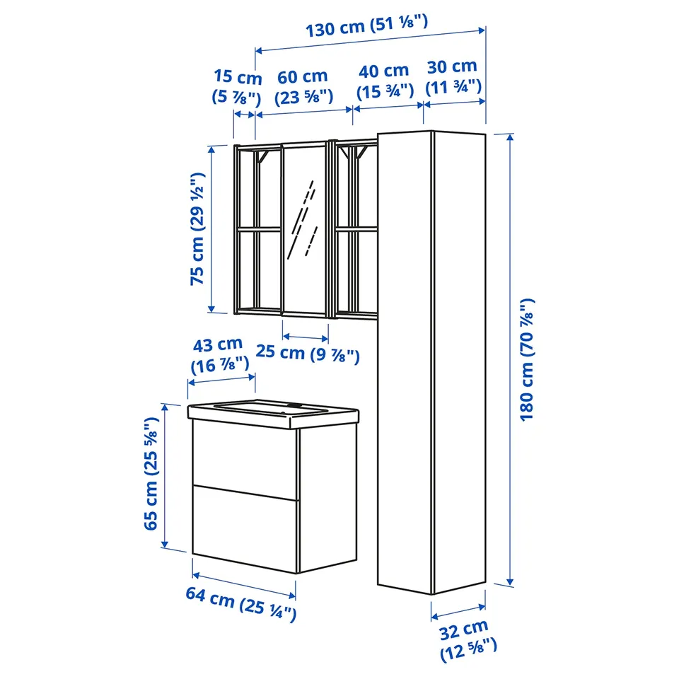 ENHET Bathroom, anthracite/white, 64x43x65 cm