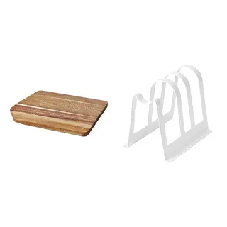 cutting board + stand set: chopping board + cutting board and lid stand, acacia + white, 28x22 cm