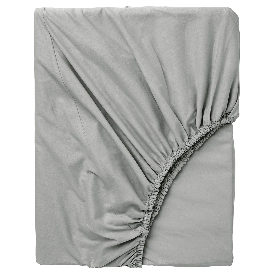 DVALA grey fitted sheet; 100% cotton, rectangular with elastic hems.