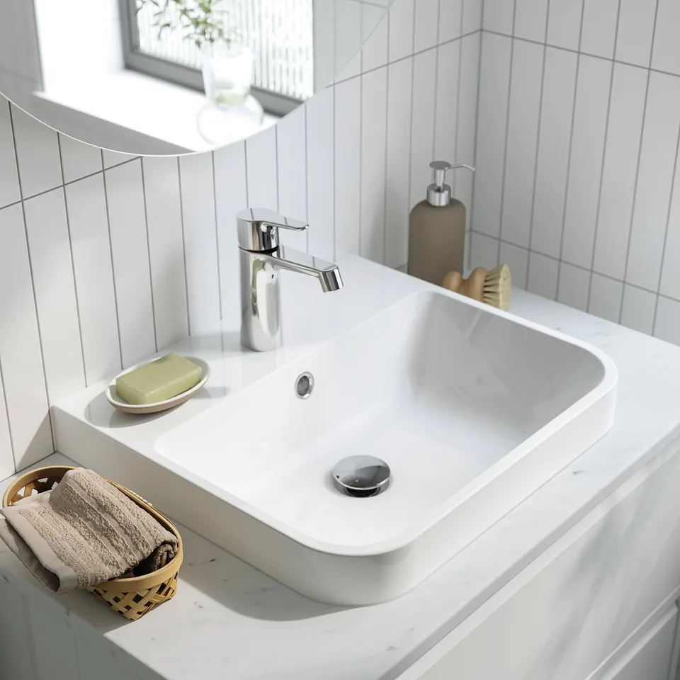 ÄNGSJÖN / BACKSJÖN Wash-stnd w drawers/wash-basin, oak effect/grey stone effect, 102x49x71 cm