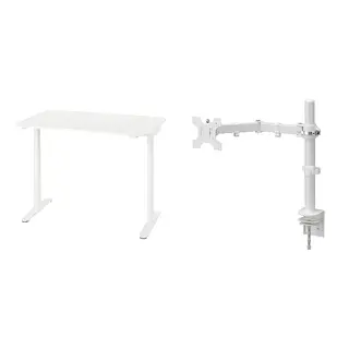 BOLLSIDAN/STUBBERGET set: desk sit/stand + bracket for monitor, white, Width 120 x Depth 70 cm