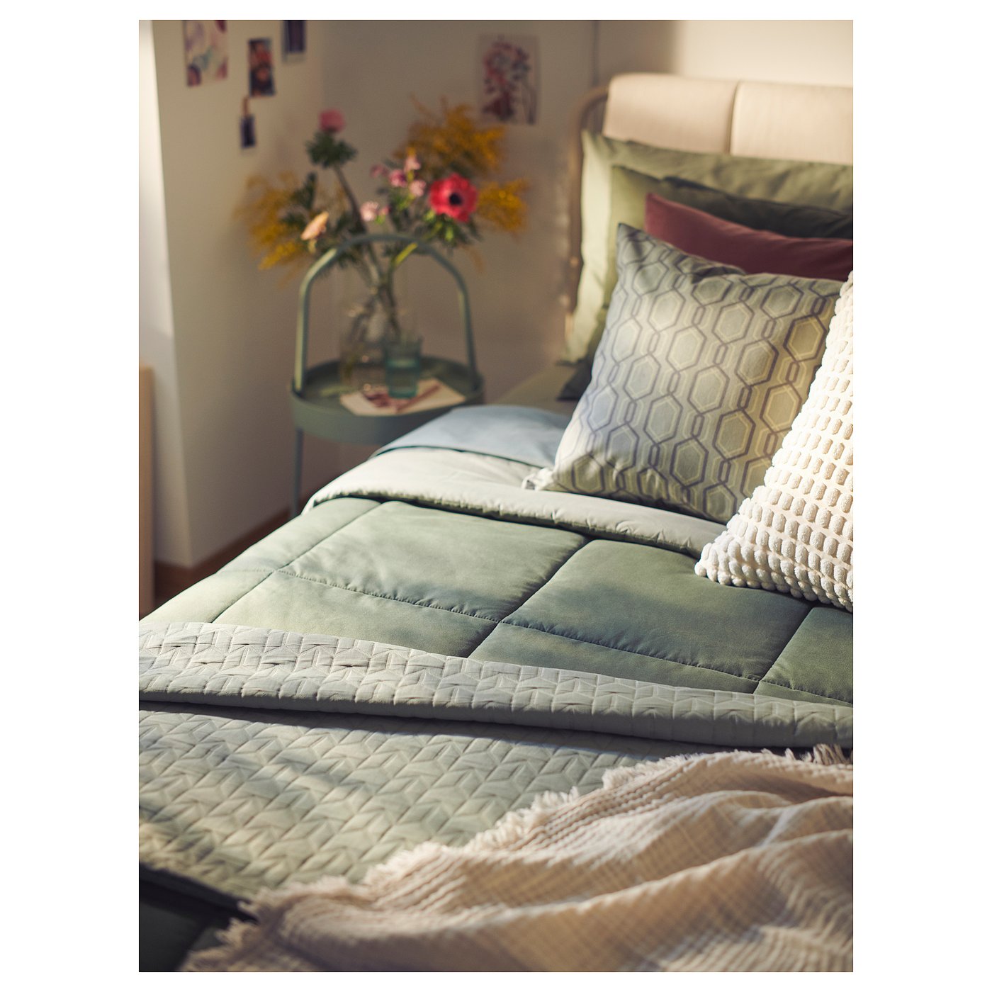 HEDFRYLE Comforter set, green, 150x200/50x80 cm
