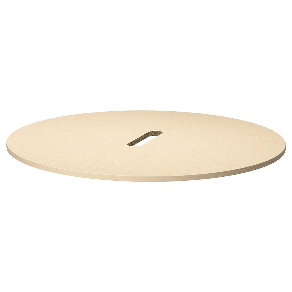 MITTZON: round, light wood table top, smooth finish.